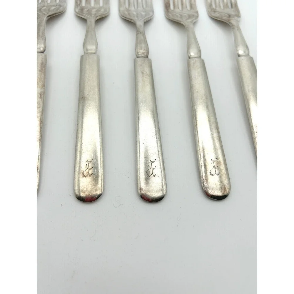 1847 Rogers Bros Forks Set of 6, Windsor Silverplate, Monogram E Antique